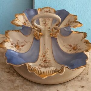Antique Carl Tielsch Altwasser Hand-Painted Floral Porcelain Divided Dish